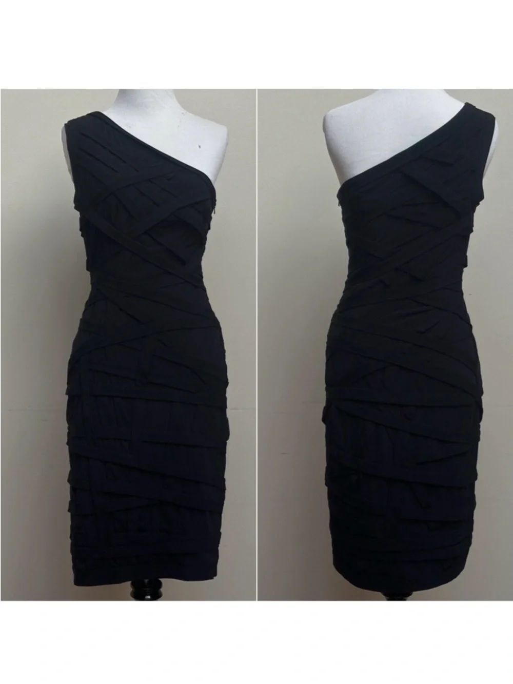 Tadashi Shoji One Shoulder Bodycon Mini Dress Size Small - Black